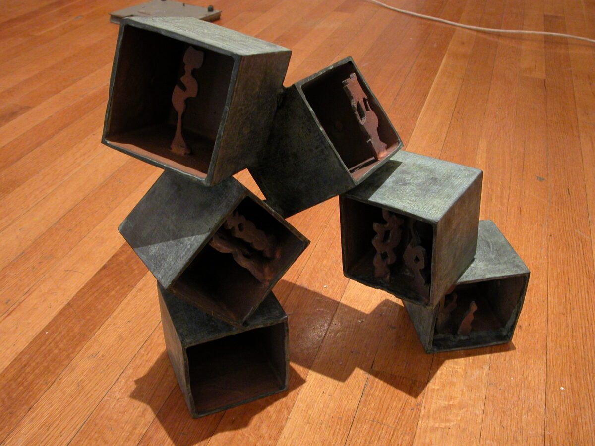 Bronze sculpture with green patination